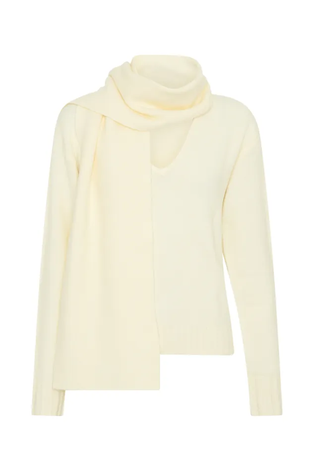 Women Meshki Outerwear Ella V Neck Knit Jumper With Scarf 8211 Ivory Marle