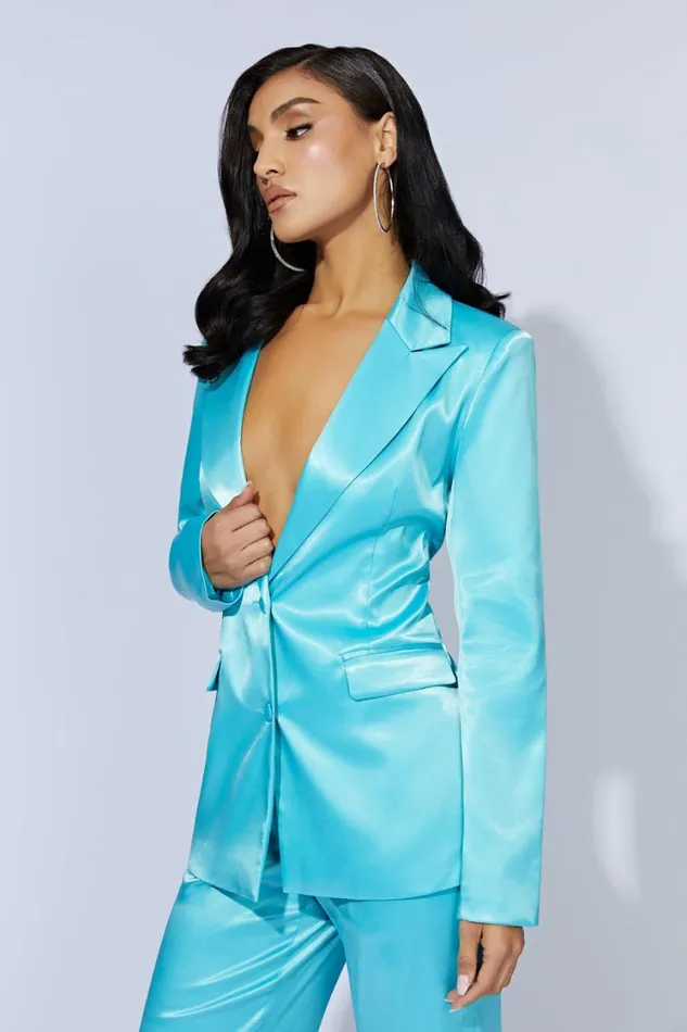 Women Meshki Outerwear Maeva Satin Blazer 8211 Aquamarine Women Meshki Outerwear Maeva Satin Blazer 8211 Aquamarine