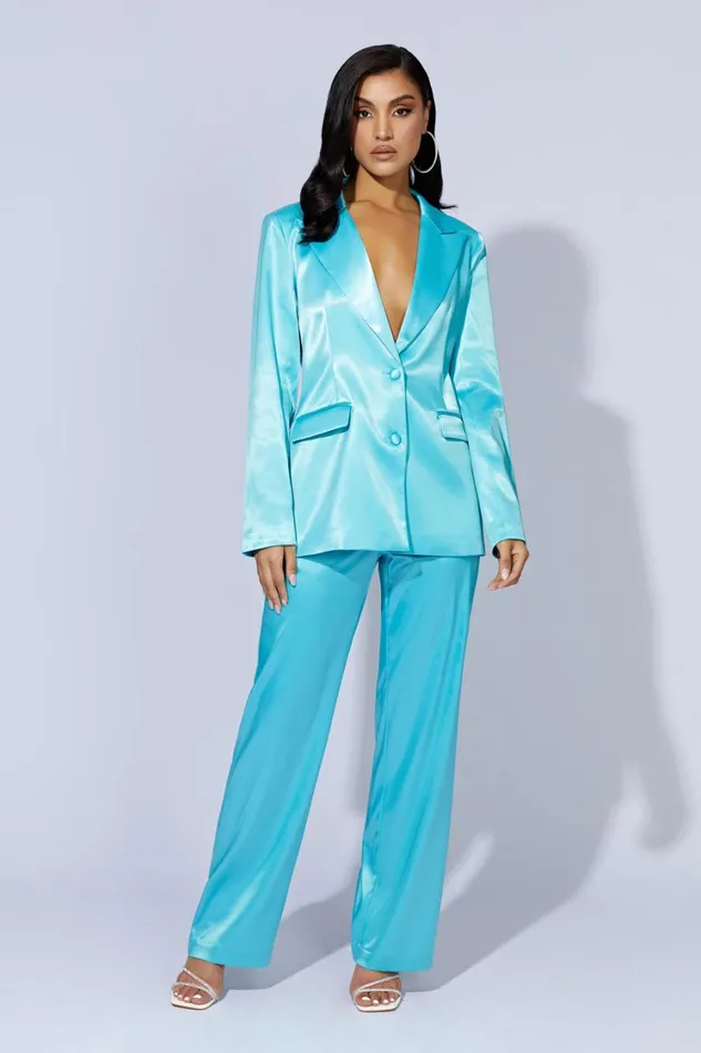 Women Meshki Outerwear Maeva Satin Blazer 8211 Aquamarine Women Meshki Outerwear Maeva Satin Blazer 8211 Aquamarine