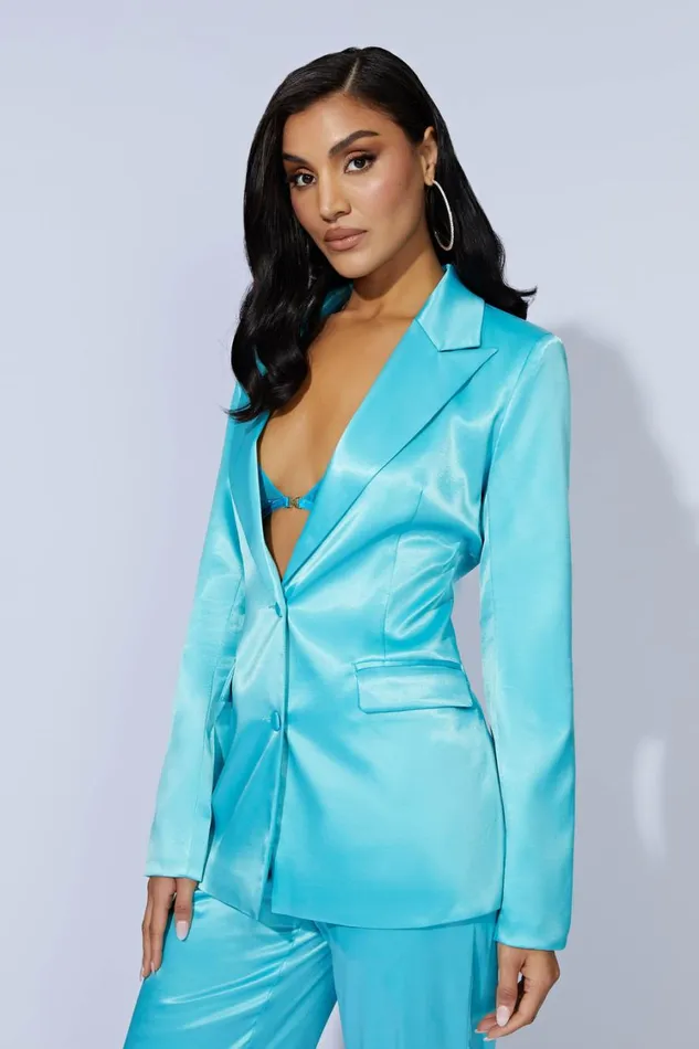 Women Meshki Outerwear Maeva Satin Blazer 8211 Aquamarine Women Meshki Outerwear Maeva Satin Blazer 8211 Aquamarine