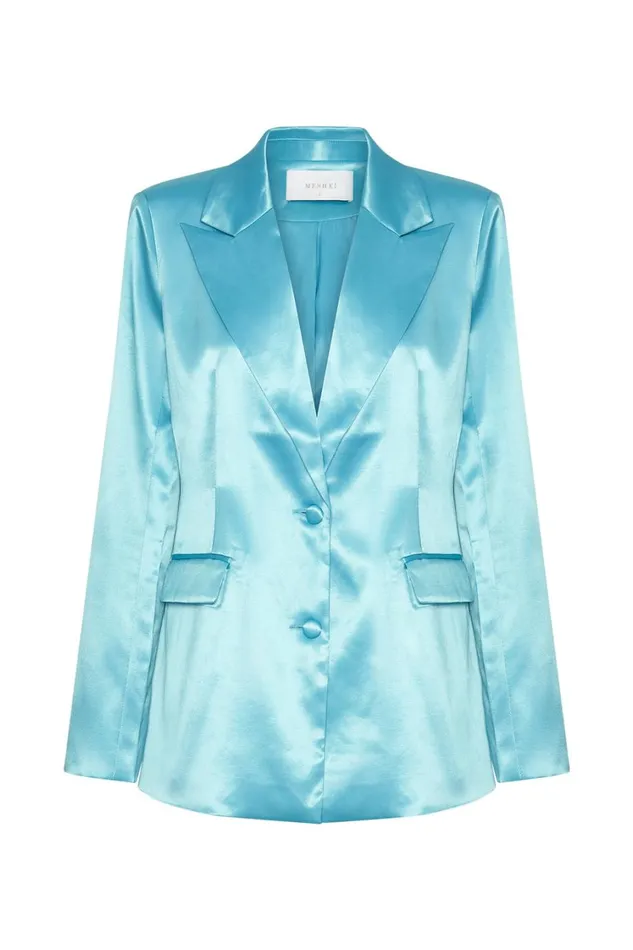 Women Meshki Outerwear Maeva Satin Blazer 8211 Aquamarine Women Meshki Outerwear Maeva Satin Blazer 8211 Aquamarine