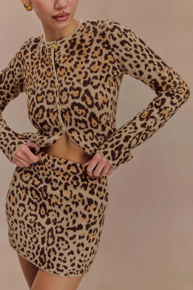 Women Meshki Outerwear Marissa Knit Cardigan 8211 Leopard Print