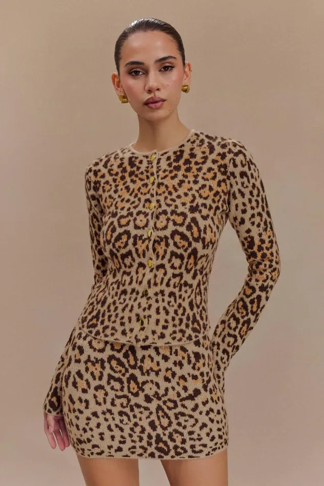 Women Meshki Outerwear Marissa Knit Cardigan 8211 Leopard Print