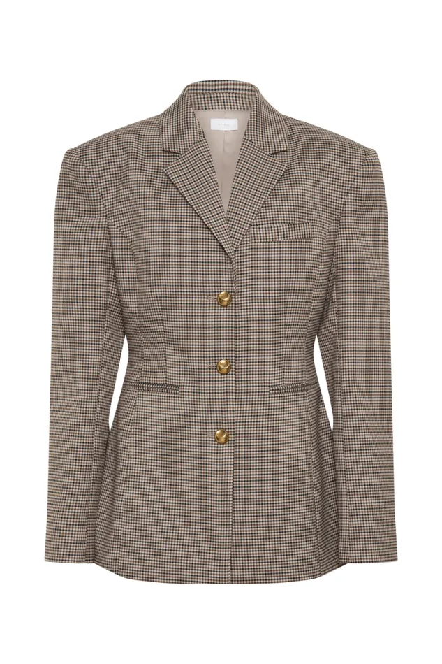 Women Meshki Outerwear Mila Shaped Blazer 8211 Tan Check