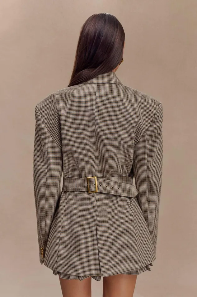 Women Meshki Outerwear Mila Shaped Blazer 8211 Tan Check