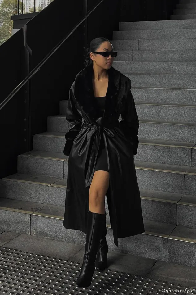 Women Meshki Outerwear Rebekah Oversized Pu Trench Coat With Fur Trim 8211 Black
