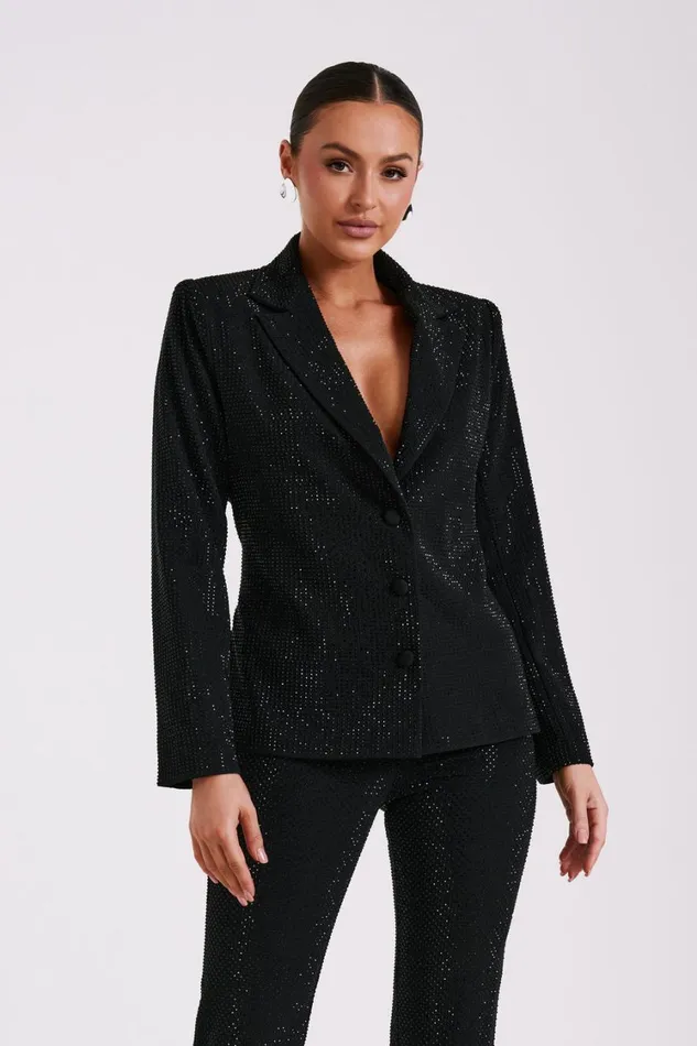 Women Meshki Outerwear Rhett Square Diamante Jacket 8211 Black