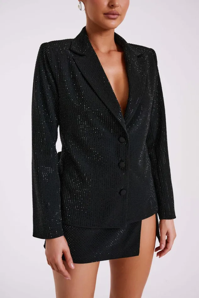 Women Meshki Outerwear Rhett Square Diamante Jacket 8211 Black