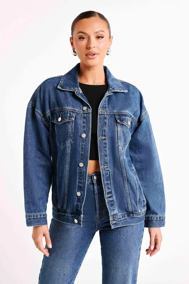 Women Meshki Outerwear Sion Oversized Denim Jacket 8211 Dark Blue