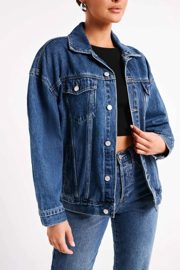 Women Meshki Outerwear Sion Oversized Denim Jacket 8211 Dark Blue