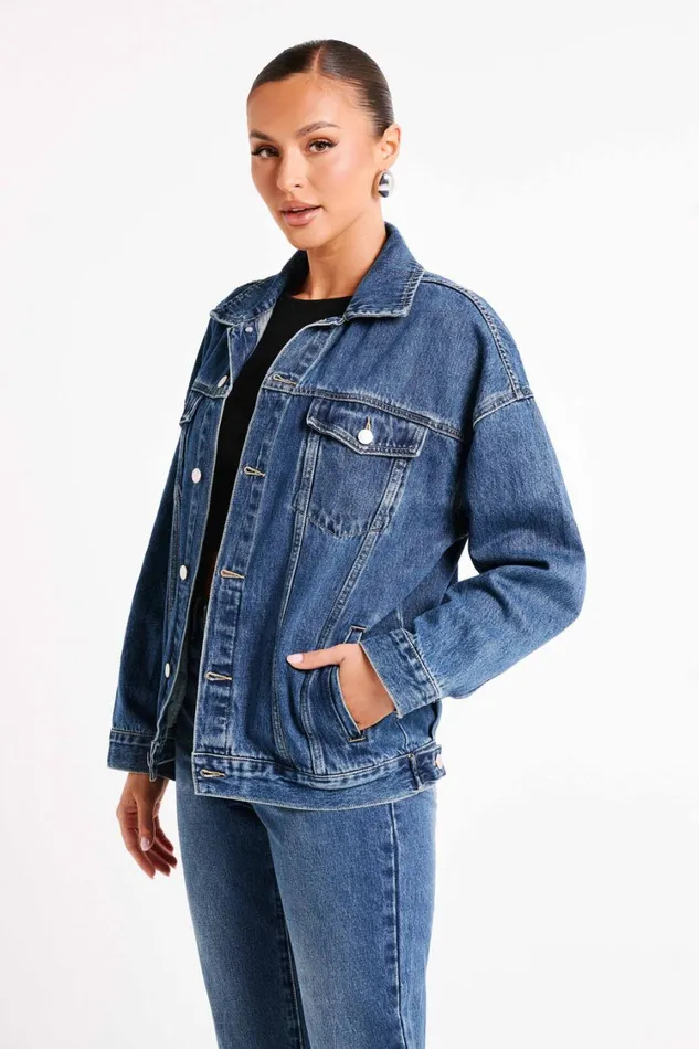 Women Meshki Outerwear Sion Oversized Denim Jacket 8211 Dark Blue