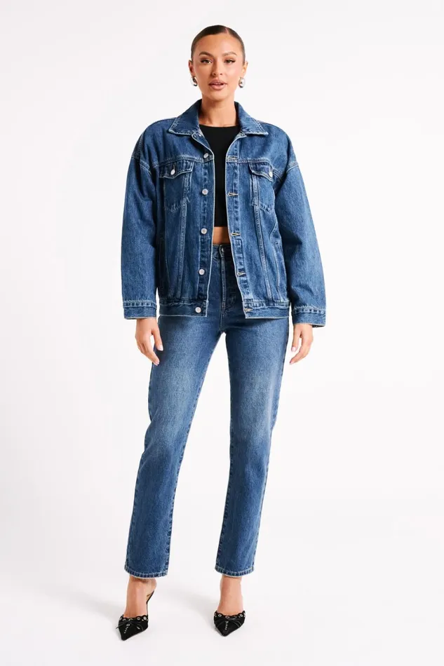 Women Meshki Outerwear Sion Oversized Denim Jacket 8211 Dark Blue