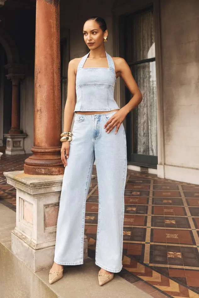Women Meshki Sets Caitlin Mid Rise Denim Flare Jeans 8211 Light Blue