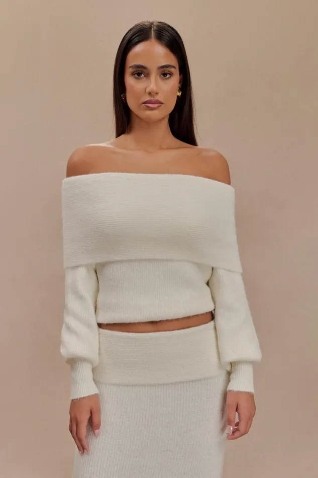 Women Meshki Sets Charlotte Off Shoulder Knit Long Sleeve Top 8211 Ivory