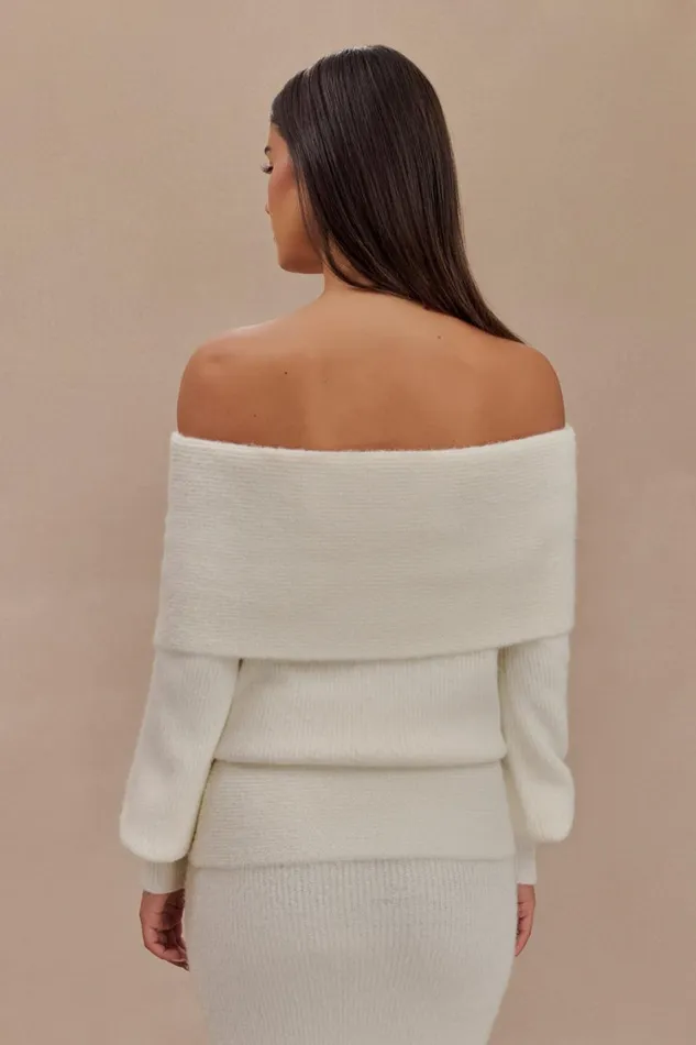 Women Meshki Sets Charlotte Off Shoulder Knit Long Sleeve Top 8211 Ivory