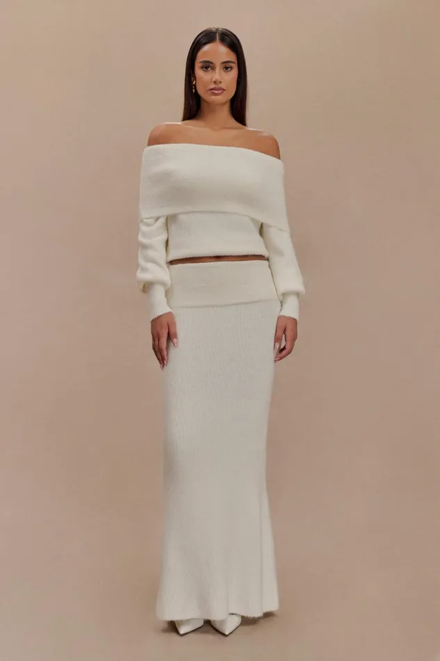 Women Meshki Sets Charlotte Off Shoulder Knit Long Sleeve Top 8211 Ivory