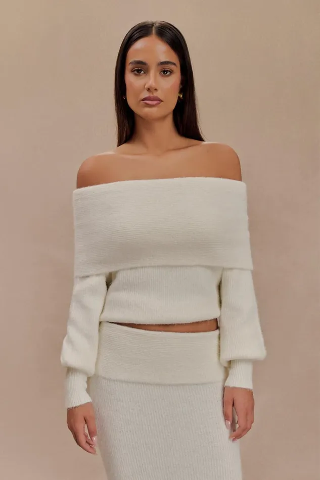 Women Meshki Sets Charlotte Off Shoulder Knit Long Sleeve Top 8211 Ivory