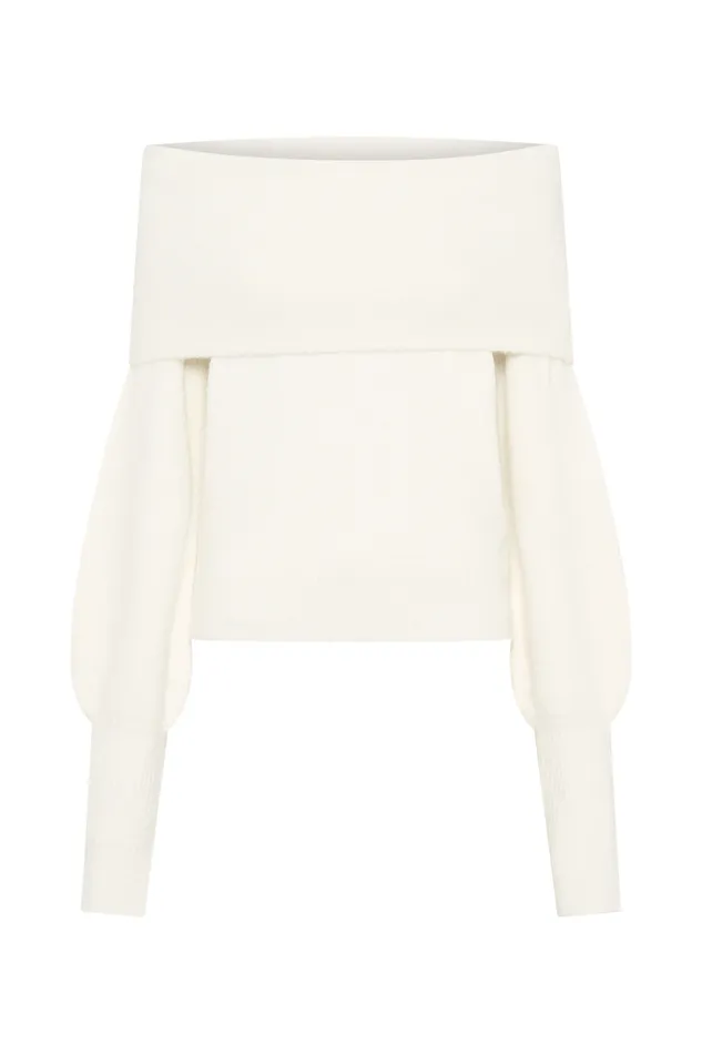 Women Meshki Sets Charlotte Off Shoulder Knit Long Sleeve Top 8211 Ivory