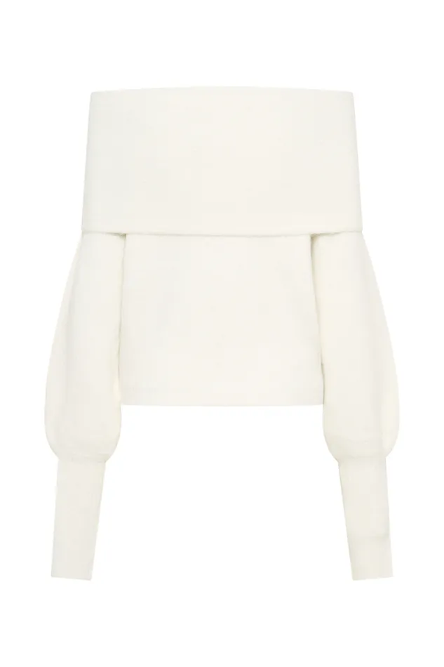 Women Meshki Sets Charlotte Off Shoulder Knit Long Sleeve Top 8211 Ivory