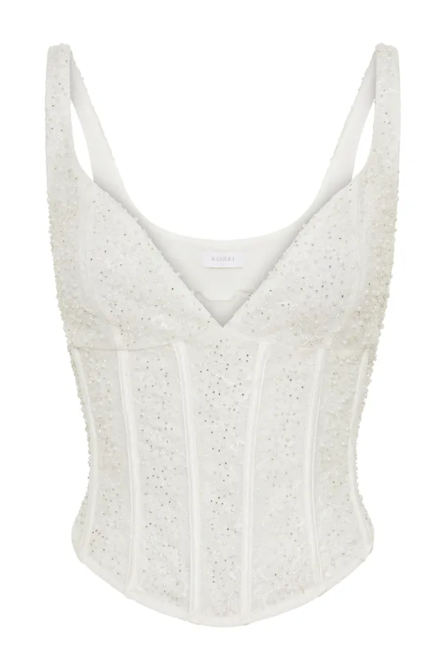 Women Meshki Sets Elsie Pearl Beaded Bustier Top 8211 White