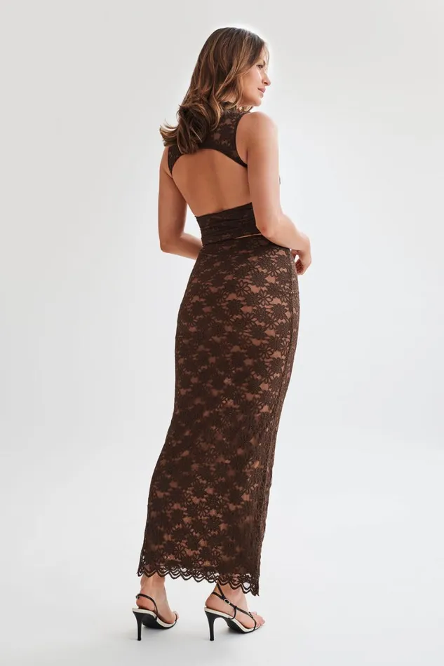 Women Meshki Sets Elska Lace High Neck Top 8211 Chocolate