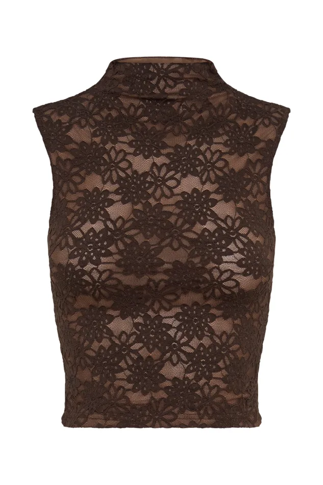 Women Meshki Sets Elska Lace High Neck Top 8211 Chocolate