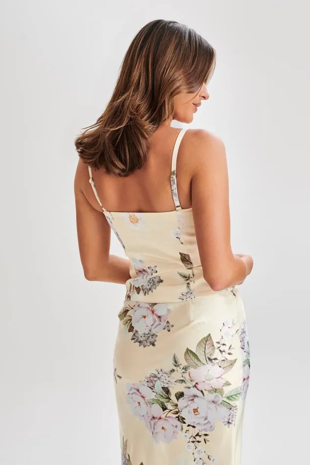 Women Meshki Sets Karley Floral Satin Top 8211 Lemon Floral Print