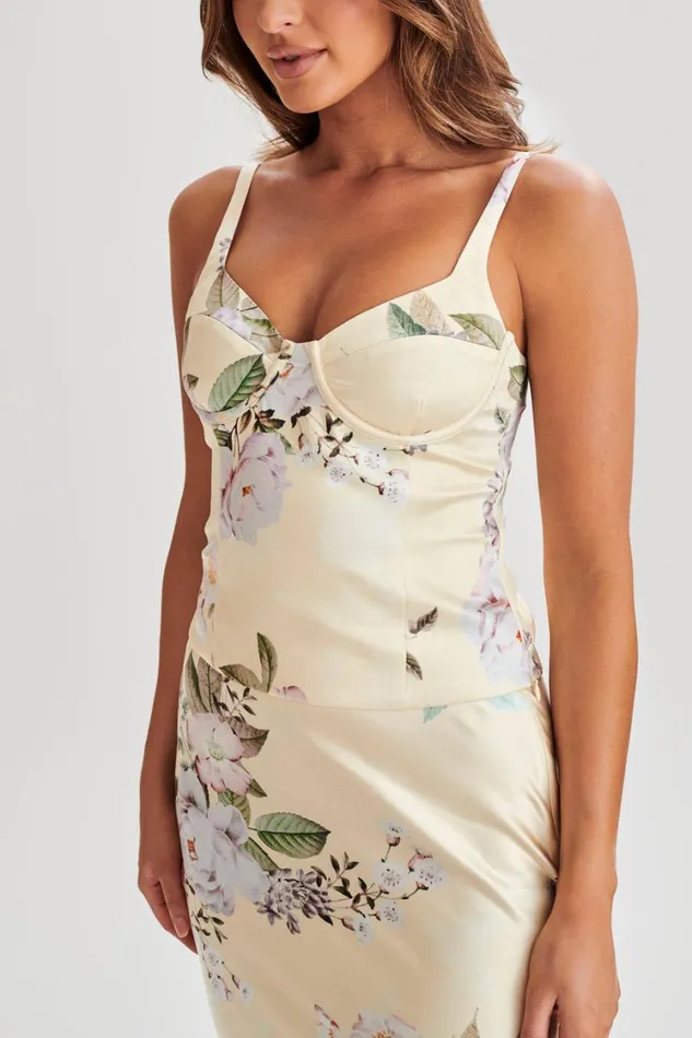 Women Meshki Sets Karley Floral Satin Top 8211 Lemon Floral Print