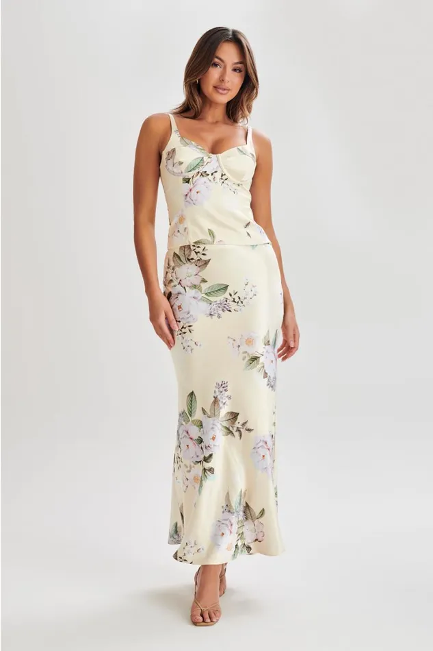Women Meshki Sets Karley Floral Satin Top 8211 Lemon Floral Print