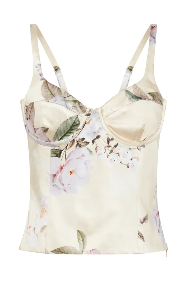 Women Meshki Sets Karley Floral Satin Top 8211 Lemon Floral Print
