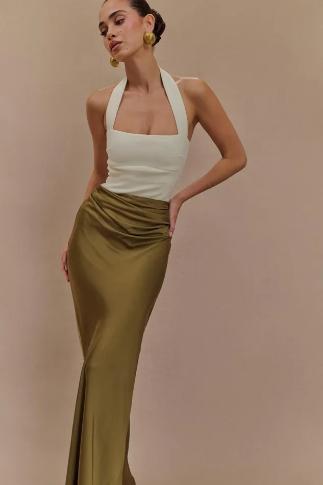 Women Meshki Sets Nicola Satin Asymmetric Maxi Skirt 8211 Basil