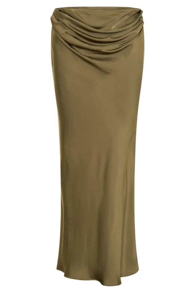 Women Meshki Sets Nicola Satin Asymmetric Maxi Skirt 8211 Basil