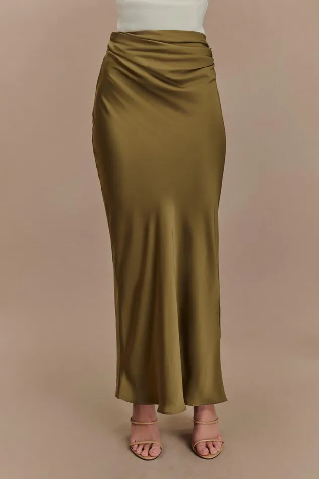 Women Meshki Sets Nicola Satin Asymmetric Maxi Skirt 8211 Basil