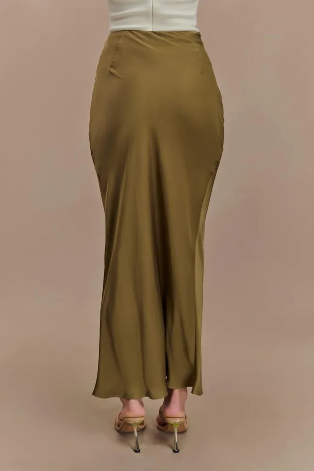 Women Meshki Sets Nicola Satin Asymmetric Maxi Skirt 8211 Basil
