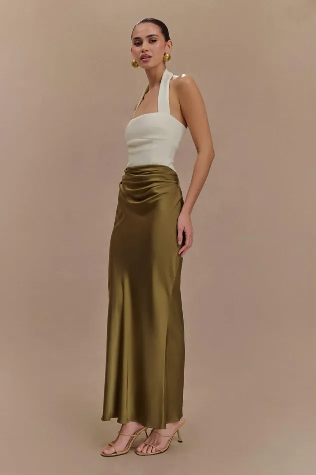 Women Meshki Sets Nicola Satin Asymmetric Maxi Skirt 8211 Basil