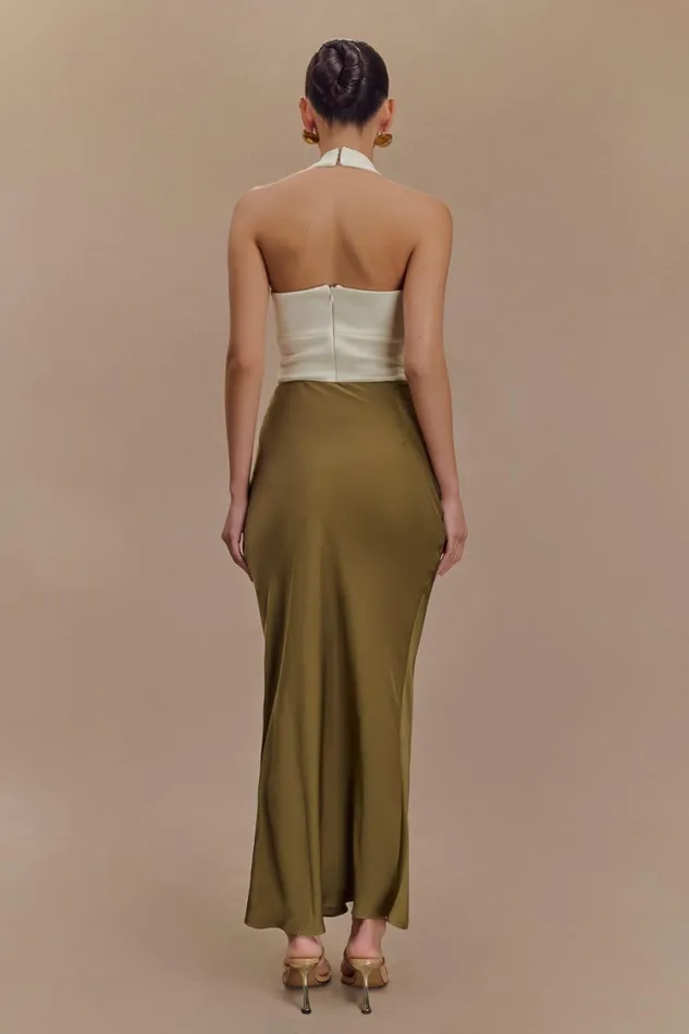 Women Meshki Sets Nicola Satin Asymmetric Maxi Skirt 8211 Basil