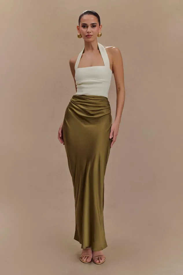 Women Meshki Sets Nicola Satin Asymmetric Maxi Skirt 8211 Basil