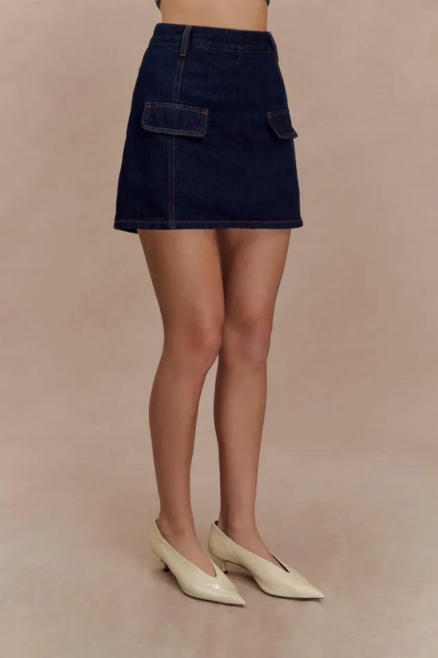 Women Meshki Sets Rosalyn Mini Denim Skort 8211 Indigo Blue