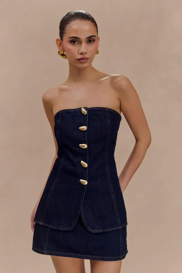 Women Meshki Sets Rosalyn Mini Denim Skort 8211 Indigo Blue