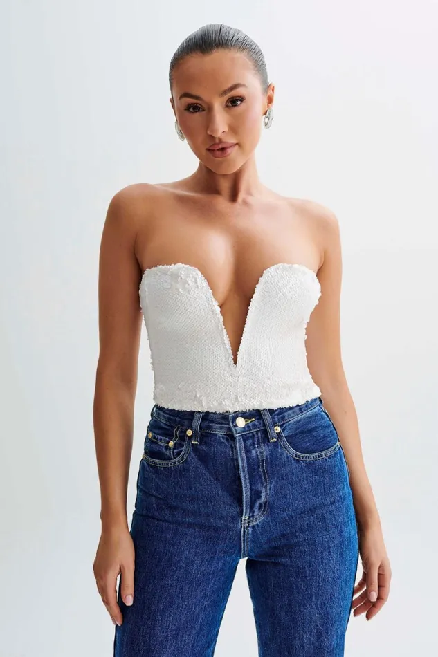 Women Meshki Sets Zariah Strapless Sequin V Corset 8211 White