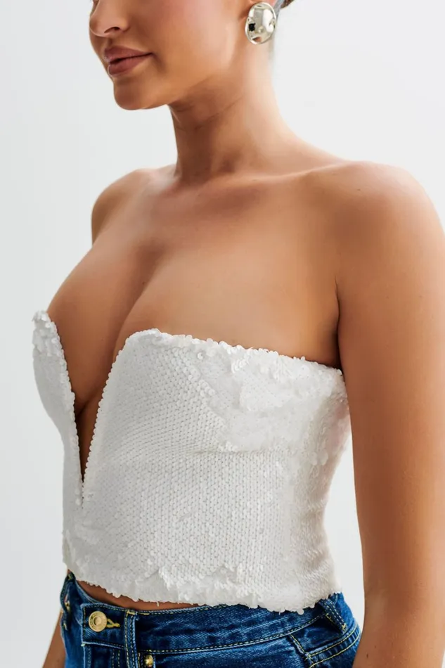 Women Meshki Sets Zariah Strapless Sequin V Corset 8211 White