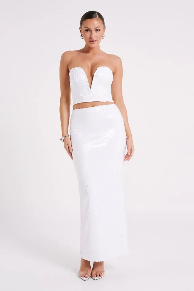 Women Meshki Sets Zariah Strapless Sequin V Corset 8211 White