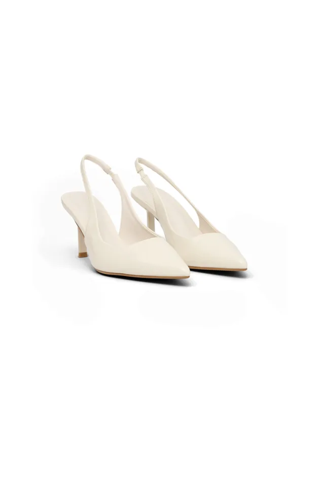 Women Meshki Shoes Dasha Patent Sling Back Heels 8211 Ivory