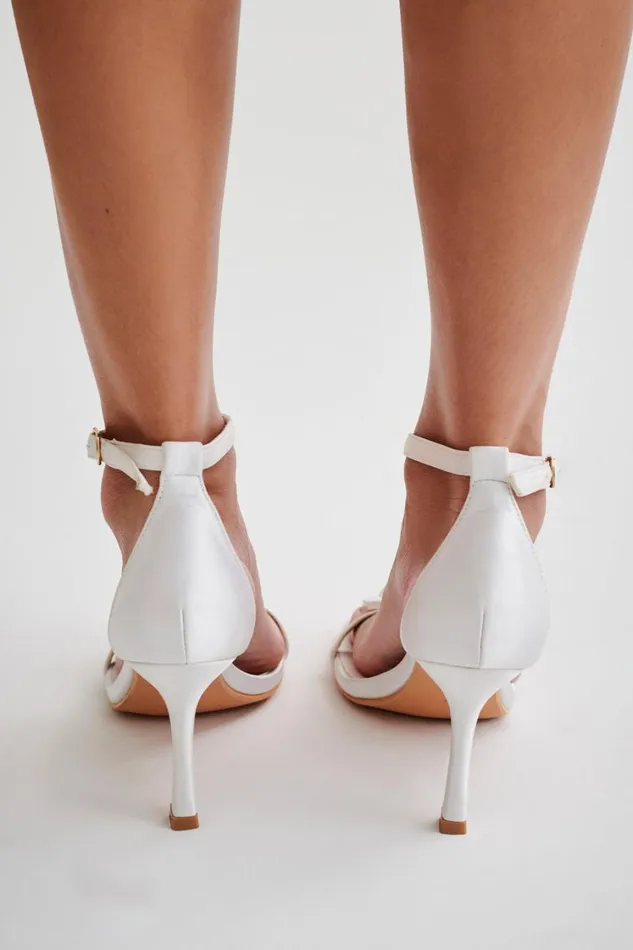Women Meshki Shoes Lara Rose Satin Heel 8211 White