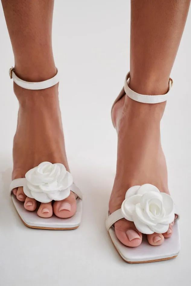 Women Meshki Shoes Lara Rose Satin Heel 8211 White