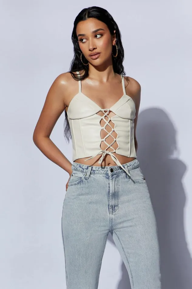 Women Meshki Tops Alaia Lace Up Corset Pu Top 8211 Wheat Women Meshki Tops Alaia Lace Up Corset Pu Top 8211 Wheat
