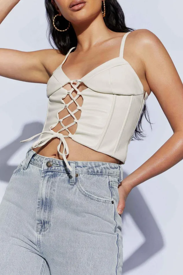 Women Meshki Tops Alaia Lace Up Corset Pu Top 8211 Wheat Women Meshki Tops Alaia Lace Up Corset Pu Top 8211 Wheat