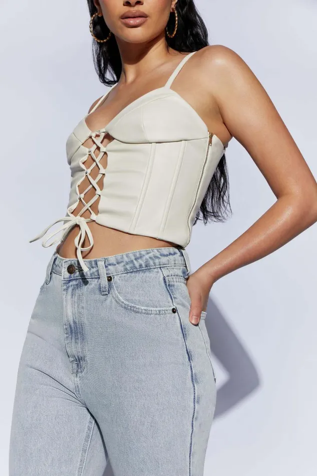 Women Meshki Tops Alaia Lace Up Corset Pu Top 8211 Wheat Women Meshki Tops Alaia Lace Up Corset Pu Top 8211 Wheat