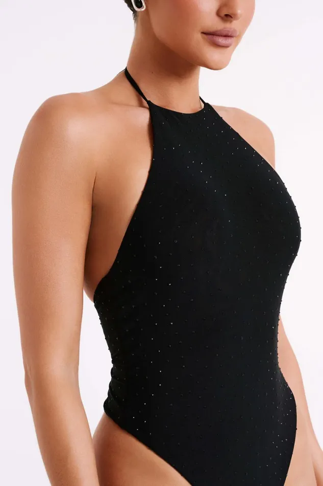 Women Meshki Tops Alani Hot Fix Mesh Bodysuit 8211 Black