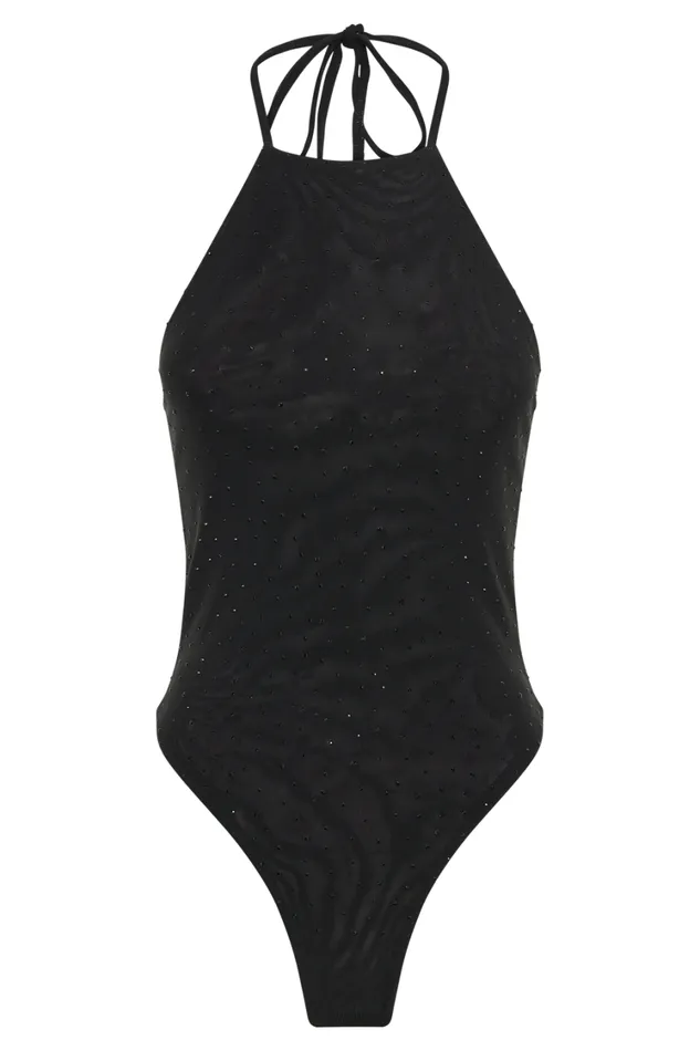 Women Meshki Tops Alani Hot Fix Mesh Bodysuit 8211 Black